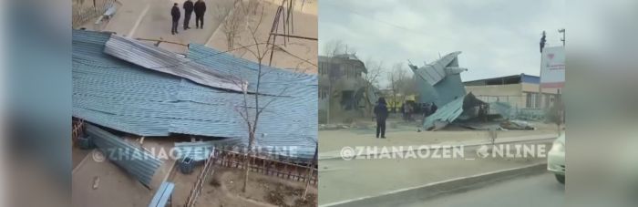 В Жанаозене и Тенге ветром сорвало крыши зданий 