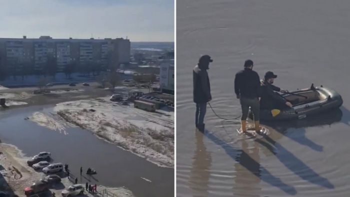 Жители Уральска переплывают затопленный город на лодках