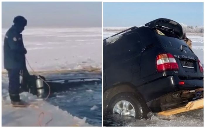 В Актюбинской области внедорожник Land Cruiser провалился под лед 