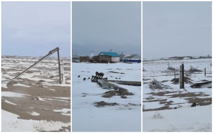 Столбы повалило из-за сильного ветра в Курмангазинском районе