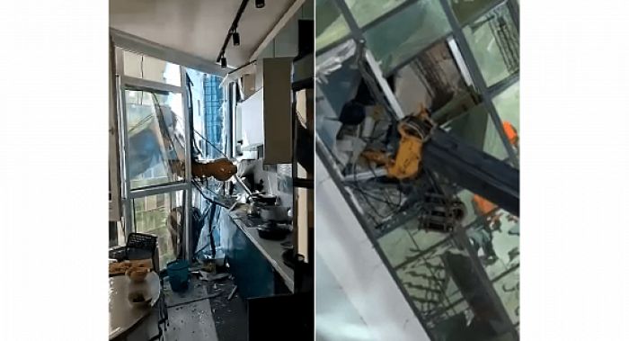 Стрела автокрана пробила окно квартиры на 6 этаже в Нур-Султане 