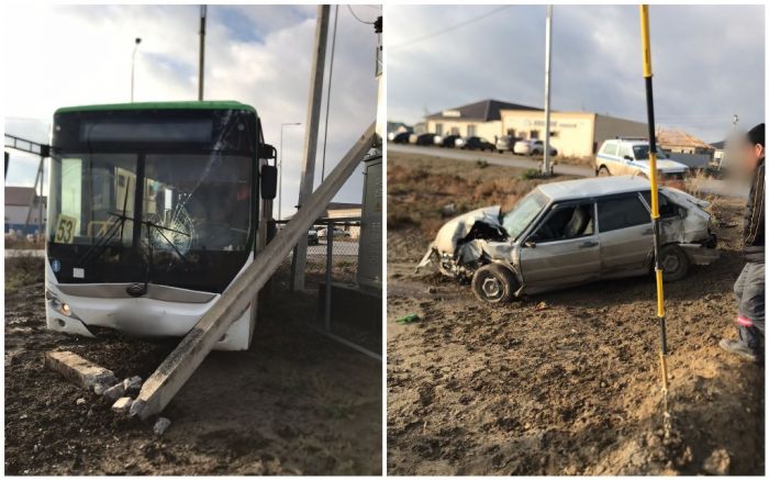 В Атырау автобус столкнулся с «Ладой»,  двое попали в больницу 