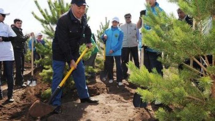 Назарбаев принял участие в посадке деревьев в новом столичном парке